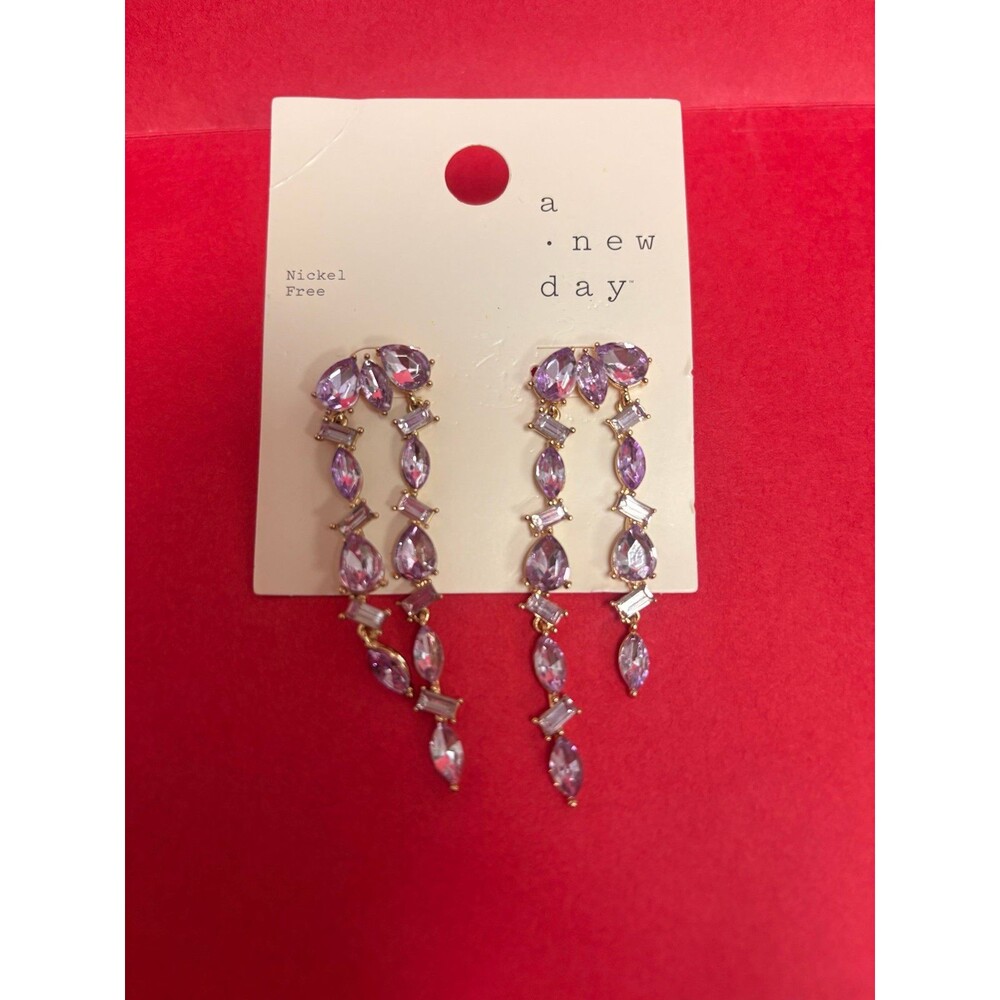 A New Day Drop Dangle Earrings purple stone NWT